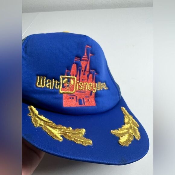 Disney Other - Vintage Walt Disney World 1980's Mesh Snapback Blue Trucker Hat Cap Gold Leaf
